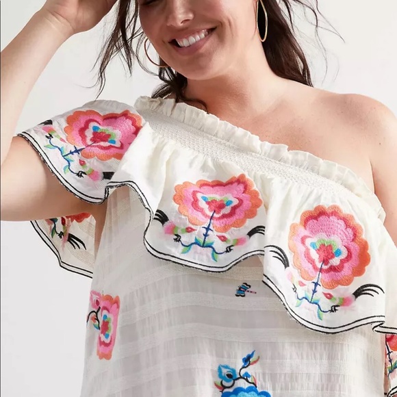 🆕 Anthropologie Plenty Embroidered One-Shoulder Maxi Dress sz XL fits like 2X - Picture 4 of 6